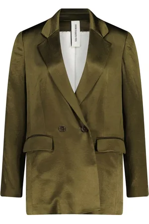 Drykorn Jassen, Dames, Groen, S, Glanzende Blazer met Schoudervullingen