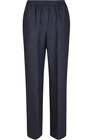 ELEVENTY Broeken, Dames, Blauw, XL, Linnen, Wide Leg Linnen Broek