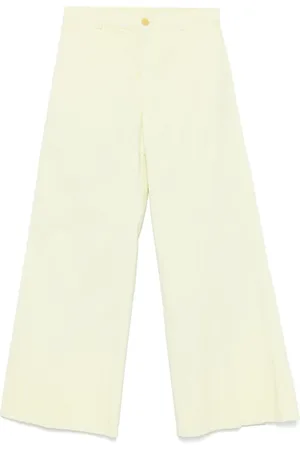 FORTE FORTE Broeken, Dames, Geel, L, Katoen, Pastelgele Broek met Knoopsluiting