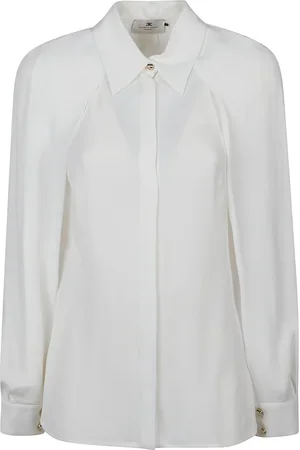 Elisabetta Franchi Blouses & Shirts, Dames, Wit, M, Stijlvolle Long Sleeve Shirt