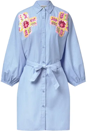 Essentiel Antwerp Kleedjes, Dames, Blauw, S, Pailletten, Paillet Geborduurd Gestreept Overhemd