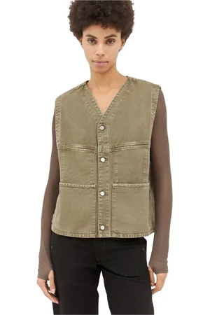 LEMAIRE Jassen, Dames, Groen, M, Denim, V-hals Denim Gilet met Zakken