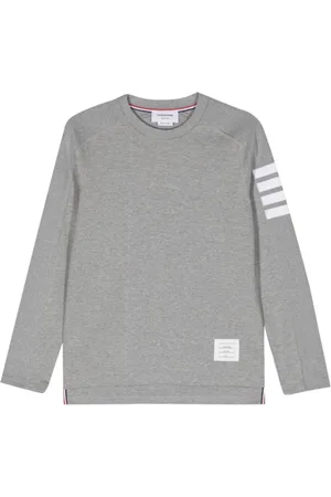 Thom Browne Tops, Heren, Grijs, L, Katoen, Milano Katoenen T-shirt met Lange Mouwen