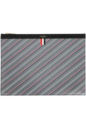 Thom Browne Tassen, Heren, Veelkleurig, ONE Size, Katoen, Gestreept aktetas met leren inzetstukken