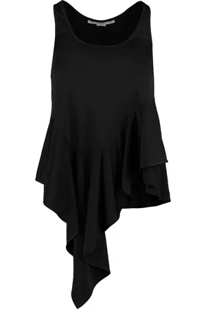 Stella McCartney Tops, Dames, Zwart, M, Jersey Top met Gerimpelde Zoom