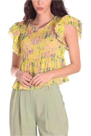 Silvian Heach Blouses & Shirts, Dames, Veelkleurig, L, Polyester, Bloemenblouse met Ruches Mouwen