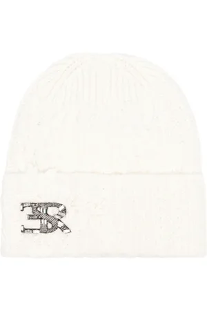 ERMANNO SCERVINO Accessoires, Dames, Wit, ONE Size, Wol, Kabel Gebreide Beanie Muts