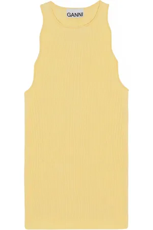 Ganni Tops, Dames, Geel, XS, Rayon, Top met golvende armsgaten