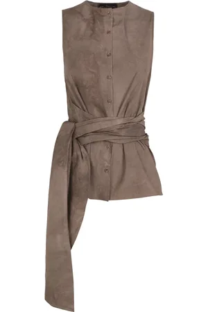 Cortana Tops, Dames, Bruin, XS, Katoen, Mouwloze top van katoenpoplin