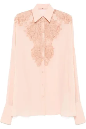 ERMANNO SCERVINO Blouses & Shirts, Dames, Roze, M, Koraalroze Zijden Blouse met Kant