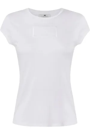 Elisabetta Franchi Tops, Dames, Wit, M, Jersey T-shirt met Vleugel Schouders