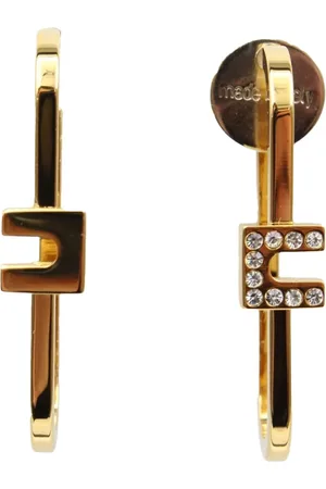 Elisabetta Franchi Accessoires, Dames, Geel, ONE Size, Gouden metalen oorbellen met strass-steentjes