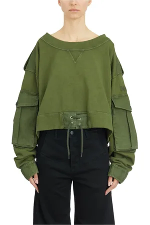 Dsquared2 Sweatshirts & Hoodies, Dames, Groen, S, Katoen, Multi-pocket Crewneck Sweatshirt