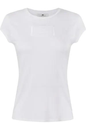 Elisabetta Franchi Tops, Dames, Wit, XL, Ivory Jersey Slim Fit T-shirt