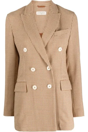 Circolo Jassen, Dames, Oranje, M, Wol, Blazer met ruitprint en dubbele rij knopen