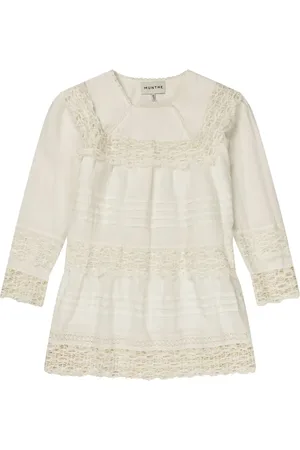 Munthe Kleedjes, Dames, Wit, M, Katoen, Elegante Jurk met Gehaakte Details