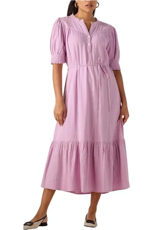 Moliin Kleedjes, Dames, Paars, L, Denim, Lila Midi Jurk Alex Charme