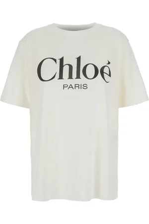 Chloé Tops, Dames, Wit, XS, Katoen, Logo T-shirt