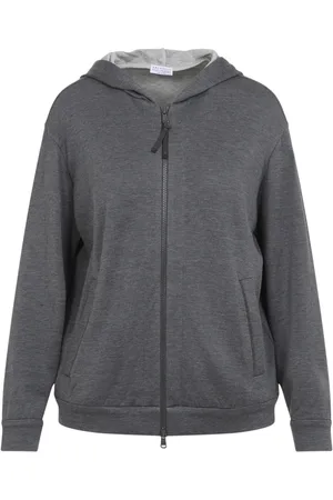 Brunello Cucinelli Sweatshirts & Hoodies, Dames, Grijs, M, Katoen, Hooded Cardigan