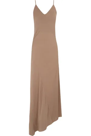 Cortana Kleedjes, Dames, Bruin, L, Zijden Stretch Jurk Asymmetrische Zoom