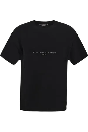 Stella McCartney Tops, Dames, Zwart, S, Katoen, T-shirt met ronde hals en verlaagde schoudernaad