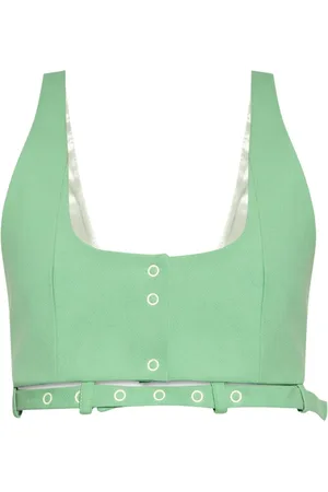 Ganni Tops, Dames, Groen, S, Katoen, Suiting Crop Top