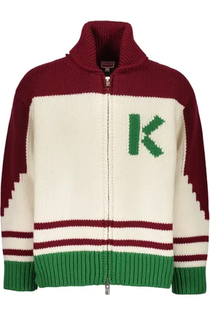 Kenzo Truien, Heren, Veelkleurig, M, Wol, Jacquard Gebreide Vest met Geribbelde Details