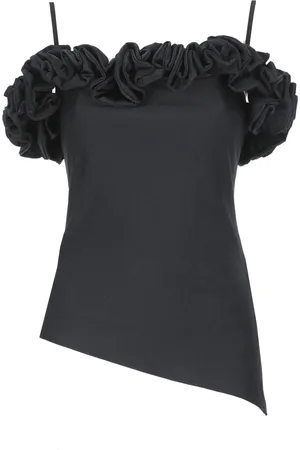 COPERNI Tops, Dames, Zwart, M, Mouwloze top met ruches en splitjes
