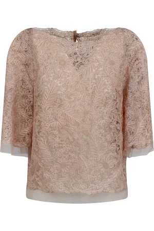 ERMANNO SCERVINO Blouses & Shirts, Dames, Roze, M, Tule, Bloes met bloemenprint en tule inzetstukken