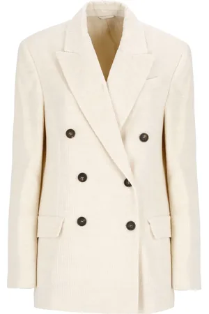 Brunello Cucinelli Jassen, Dames, , M, Katoen, Elegante ivoorkleurige double-breasted blazer
