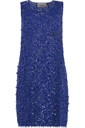 COPERNI Kleedjes, Dames, Blauw, S, Bloemenkanten Jurk met Lurex Details