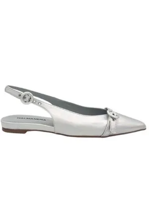 HALMANERA Schoenen, Dames, Grijs, 39 EU, Leer, Zilver Iridescent Leren Slingback Schoenen