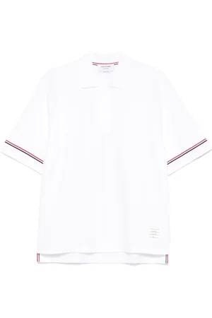 Thom Browne Tops, Heren, Wit, XL, Katoen, Wit Polo Shirt met Signature Stijl