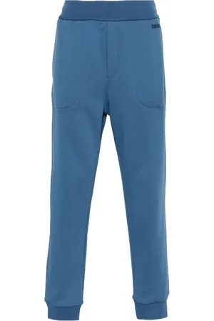 Ermenegildo Zegna Broeken, Heren, Blauw, S, Katoen, Blauwe joggingbroek met logo-borduursel