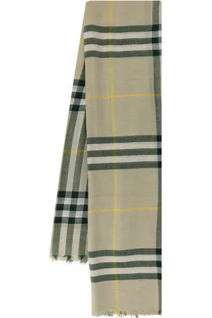 Burberry Accessoires, Dames, , ONE Size, Wol, Geruite Groene Sjaal