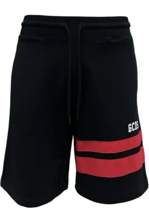 GCDS Korte broeken, Heren, Zwart, 2Xs, Katoen, Zwarte Katoenen Bermuda Shorts met Logo Letters en Rode Banden