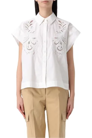 Twin-Set Blouses & Shirts, Dames, Wit, 2Xs, Geborduurde Poplin Overhemd