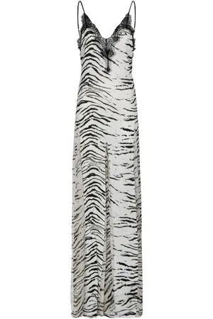Elisabetta Franchi Kleedjes, Dames, Wit, S, Animalprint Lange Lingerie Jurk