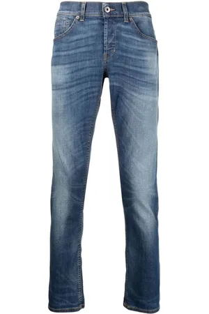 Dondup Jeans, Heren, Blauw, W36, Katoen, Bleach Wash Whiskering Jeans