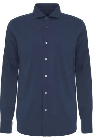FEDELI Overhemden, Heren, Blauw, 2Xl, Katoen, Blauw katoenmix overhemd