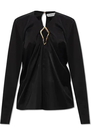 Lanvin Blouses & Shirts, Dames, Zwart, S, Satijn, Gedrapeerde Top met Oogjesdetail