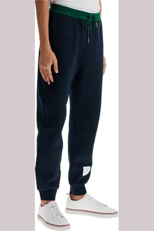 Thom Browne Broeken, Heren, Blauw, S, Katoen, Color Block Fleece Joggers