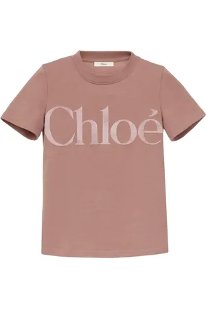 Chloé Tops, Dames, Roze, XS, Katoen, Velvet Logo Roze T-shirt