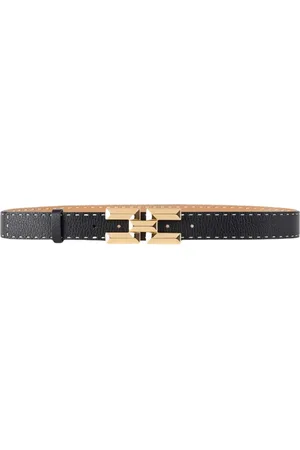 Elisabetta Franchi Accessoires, Dames, Zwart, XS, Leer, Hoge Taille Riem met Gouden Logo Gesp