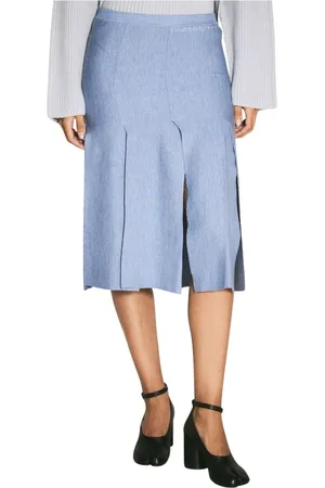 Marni Rokken, Dames, Blauw, S, Wol, Gebreide midi-rok met onafgewerkte splitten