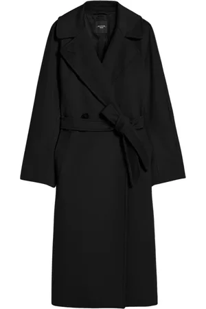 Max Mara Mantels, Dames, Zwart, M, Wol, Double-breasted wollen jas met getailleerde details