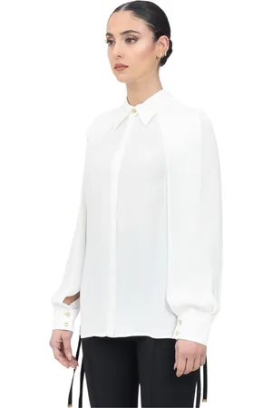 Elisabetta Franchi Blouses & Shirts, Dames, Wit, L, Verfijnde ivoorkleurige blouse met lange mouwen
