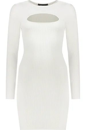 Dsquared2 Kleedjes, Dames, Wit, M, Polyester, Ribgebreide Mini-jurk met Cut-Out