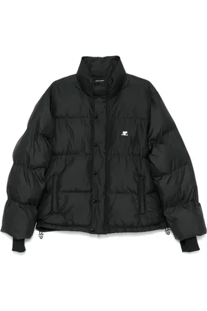 Courrèges Jassen, Heren, Zwart, M, Polyester, Zwarte gewatteerde jas met matte effect