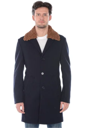 D.A. Daniele Alessandrini Mantels, Heren, Blauw, 2Xl, Polyester, Serious Fur Trim Jas Jas